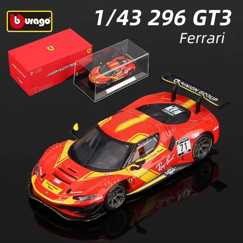 1:43 Ferrari 296 GT3 Car Model Alloy Supercar Die Cast Vehicles Toy Die-Cast Voiture Gift Collection