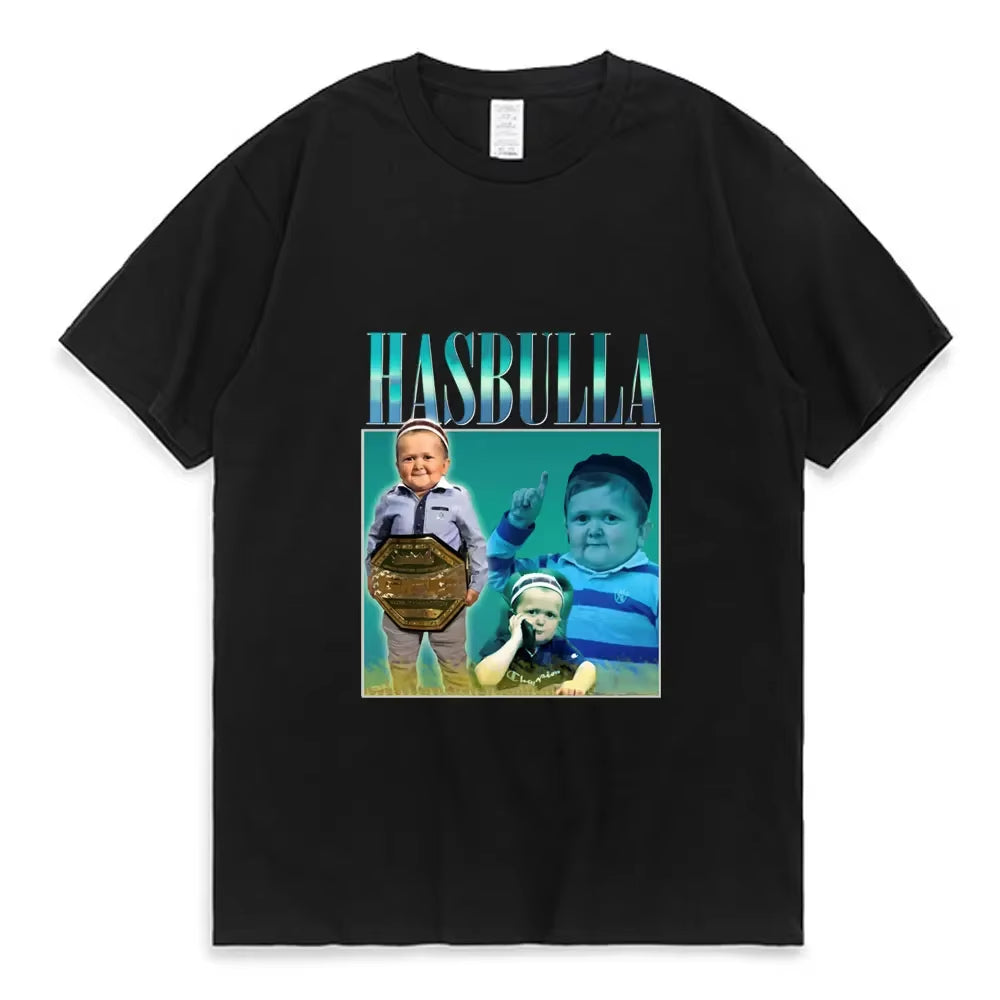 Hasbulla Fighting Meme T Shirts Mini Khabib Blogger Printed T-Shirt Summer Fashion Casual Oversized T-Shirts Cotton Streetwear