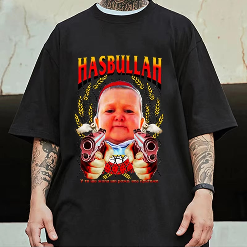Hasbulla Fighting Meme T Shirts Mini Khabib Blogger Printed T-Shirt Summer Fashion Casual Oversized T-Shirts Cotton Streetwear