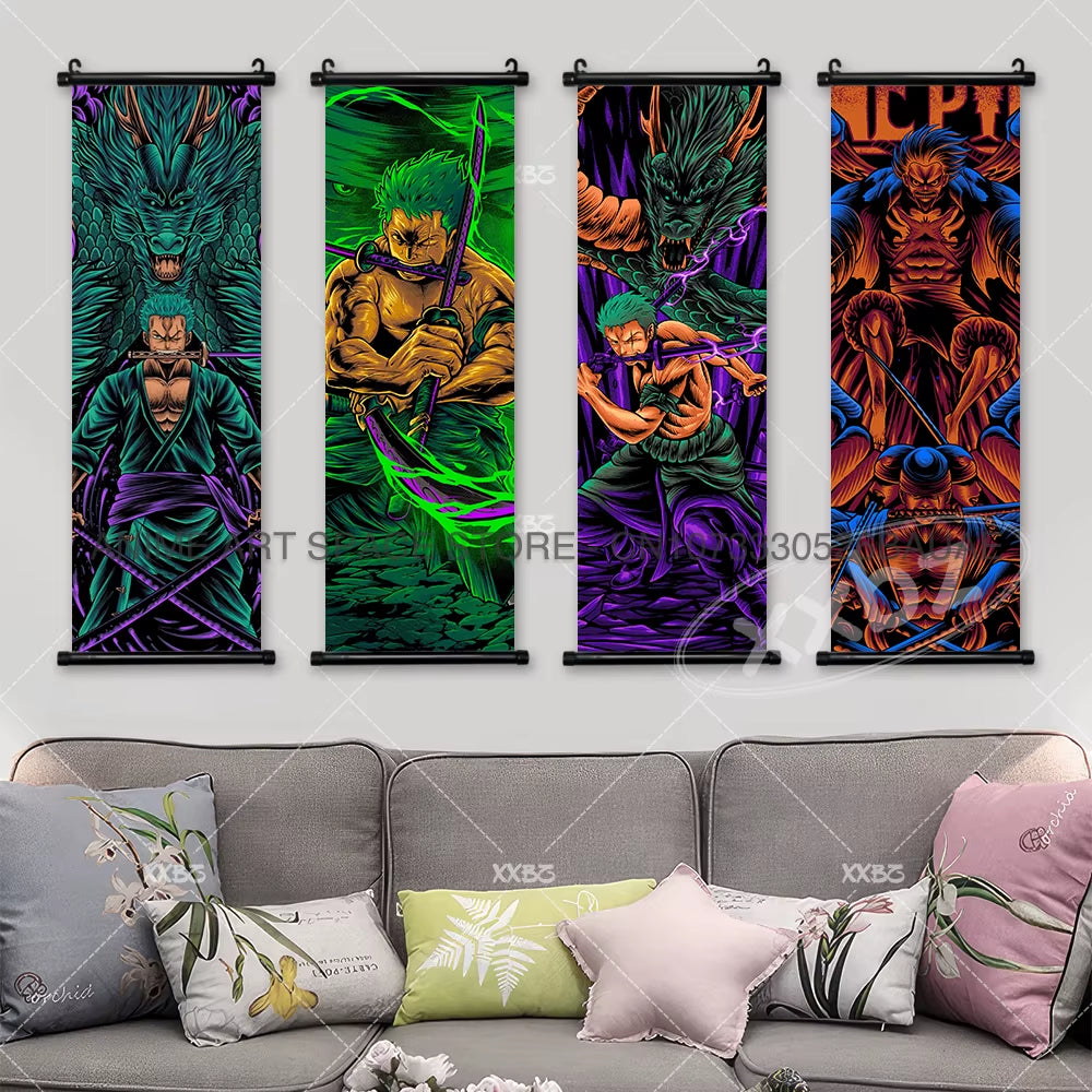 ONE PIECE Hanging Painting Anime Poster Zoro Canvas Scrolls Picture Luffy Gear 5 Home Decoration Movie Theater Kaidou Wall Art
