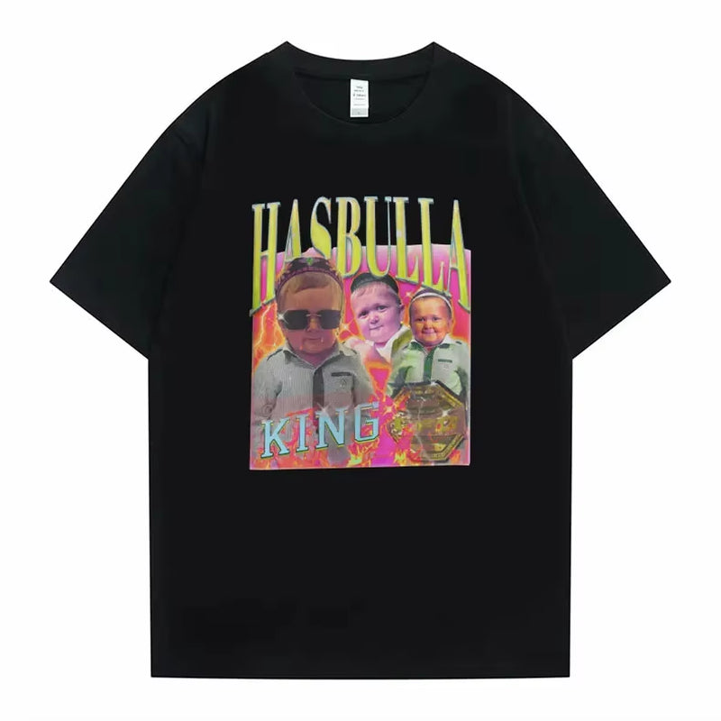 Hasbulla Fighting Meme T Shirts Mini Khabib Blogger Printed T-Shirt Summer Fashion Casual Oversized T-Shirts Cotton Streetwear