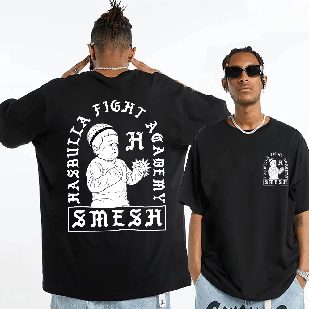Hasbulla Fighting Meme T Shirts Mini Khabib Blogger Printed T-Shirt Summer Fashion Casual Oversized T-Shirts Cotton Streetwear